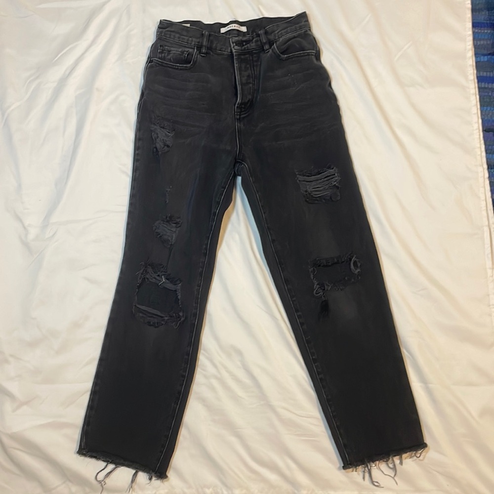 High rise black straight leg ripped jeans PacSun size 25